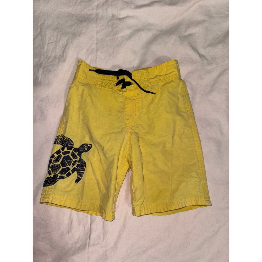 Janie and Jack boys yellow navy turtle swim trunks mesh lining size 4‎